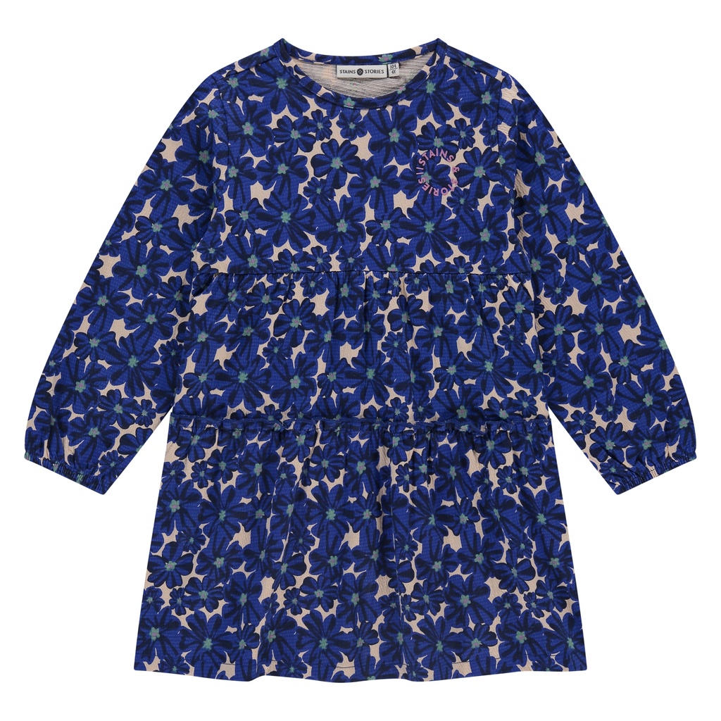 Stains & Stories - girls dress long sleeve - cobalt - SSA25508772-SSA-00068