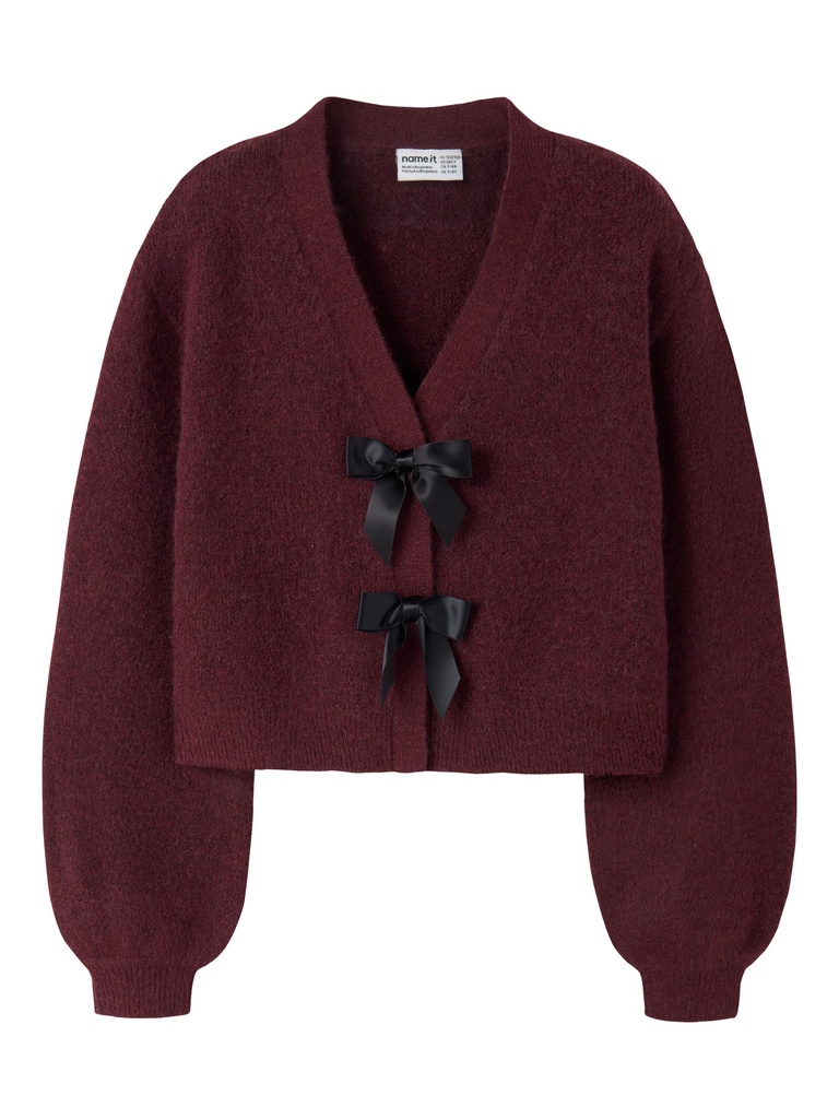 NAME IT KIDS - NKF RINA LS KNIT CARD - Burgundy BLACK BOW