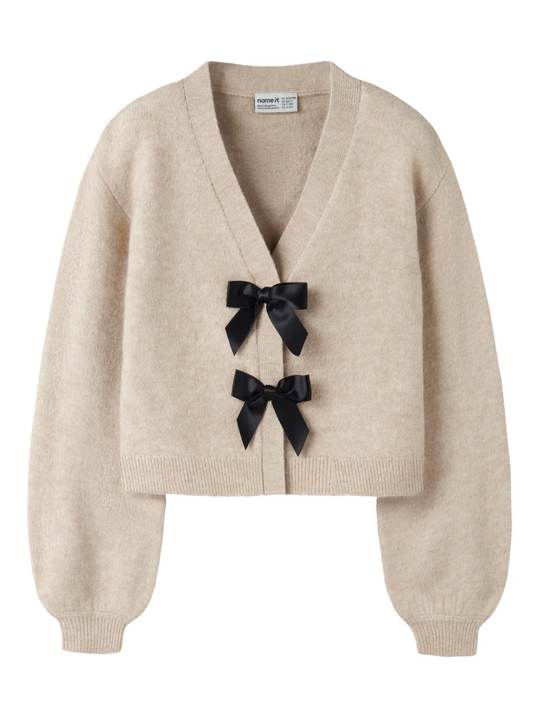 NAME IT KIDS - NKF RINA LS KNIT CARD - Cement BLACK BOW