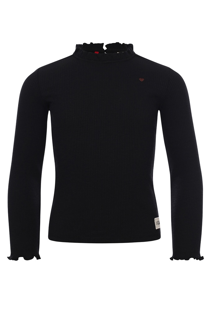 Looxs - Little ruffled collar rib tee l/s - Nearly Black - 2301-7419-090