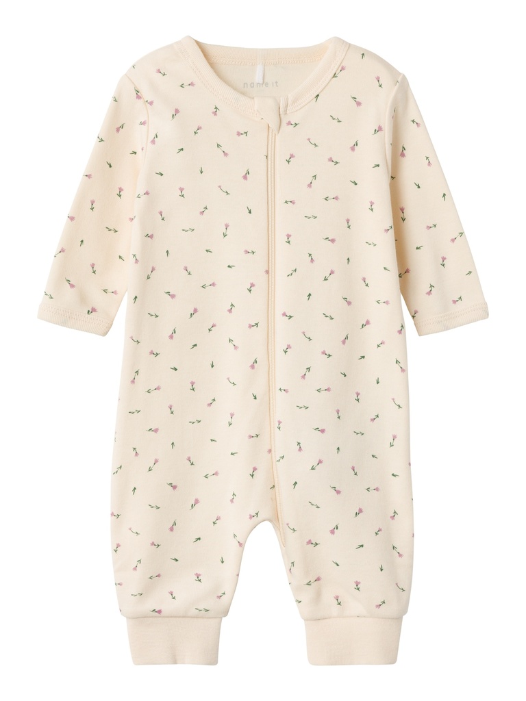 NAME IT BABY - NBF NIGHTSUIT ZIP BUTTERCREAM FLORAL NOOS - Buttercream
