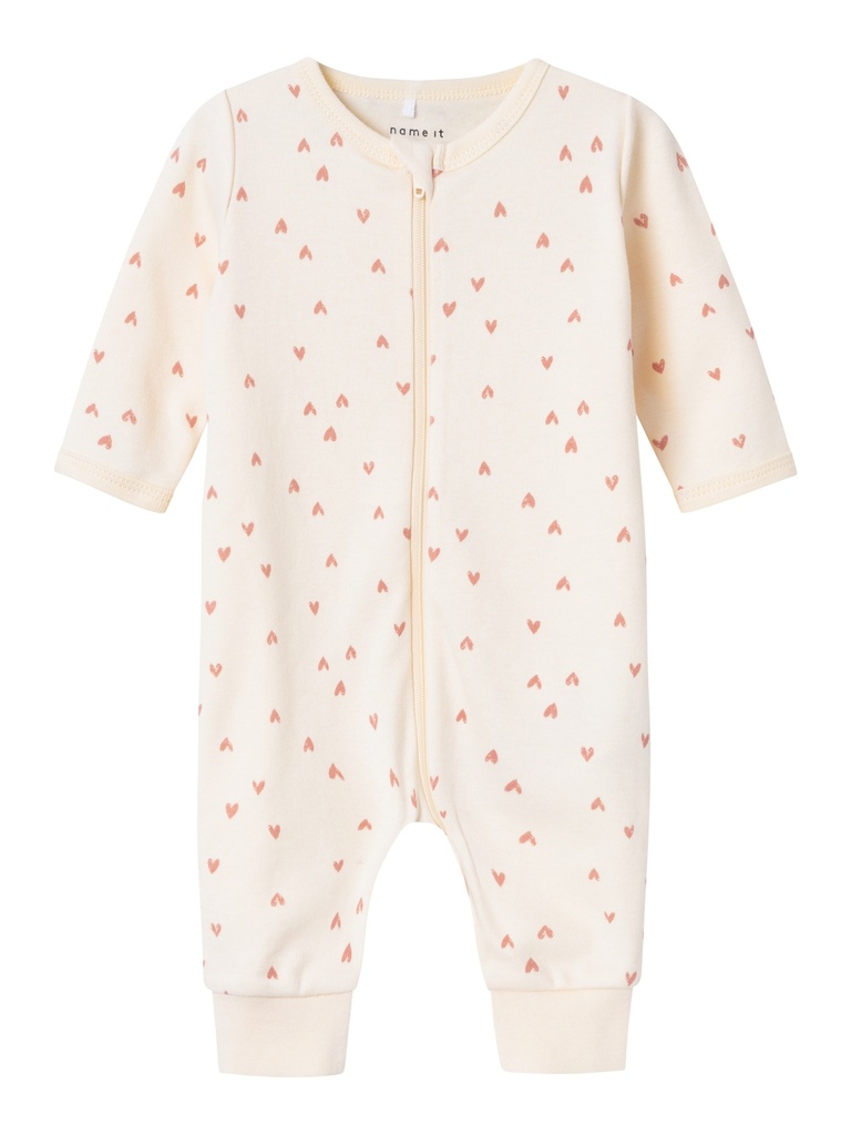 NAME IT BABY - NBF NIGHTSUIT ZIP BUTTERCREAM HEARTS NOOS - Buttercream