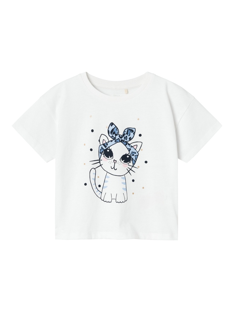 NAME IT MINI - NMF VILINSE SS LOOSE TOP - Bright White Cat