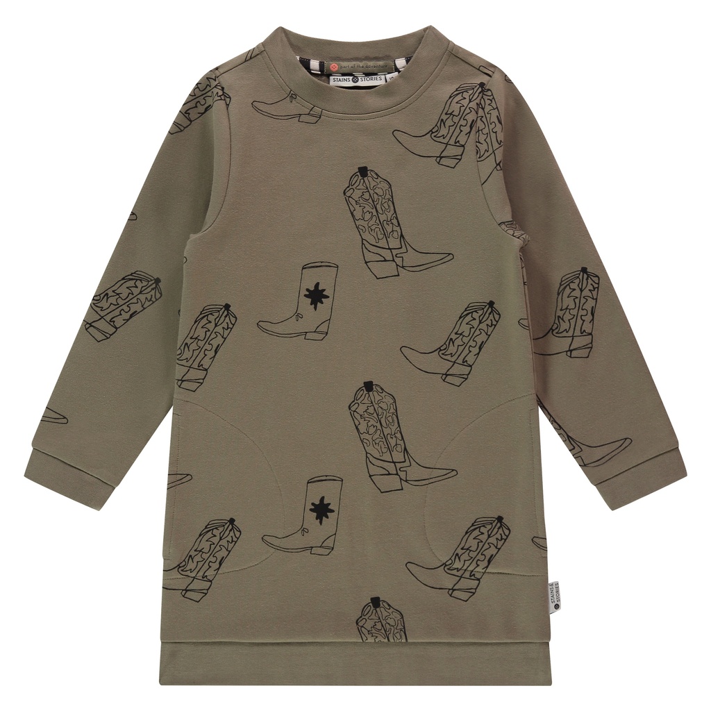 Stains & Stories - girls sweat dress longsleeve - army - SSA24508770