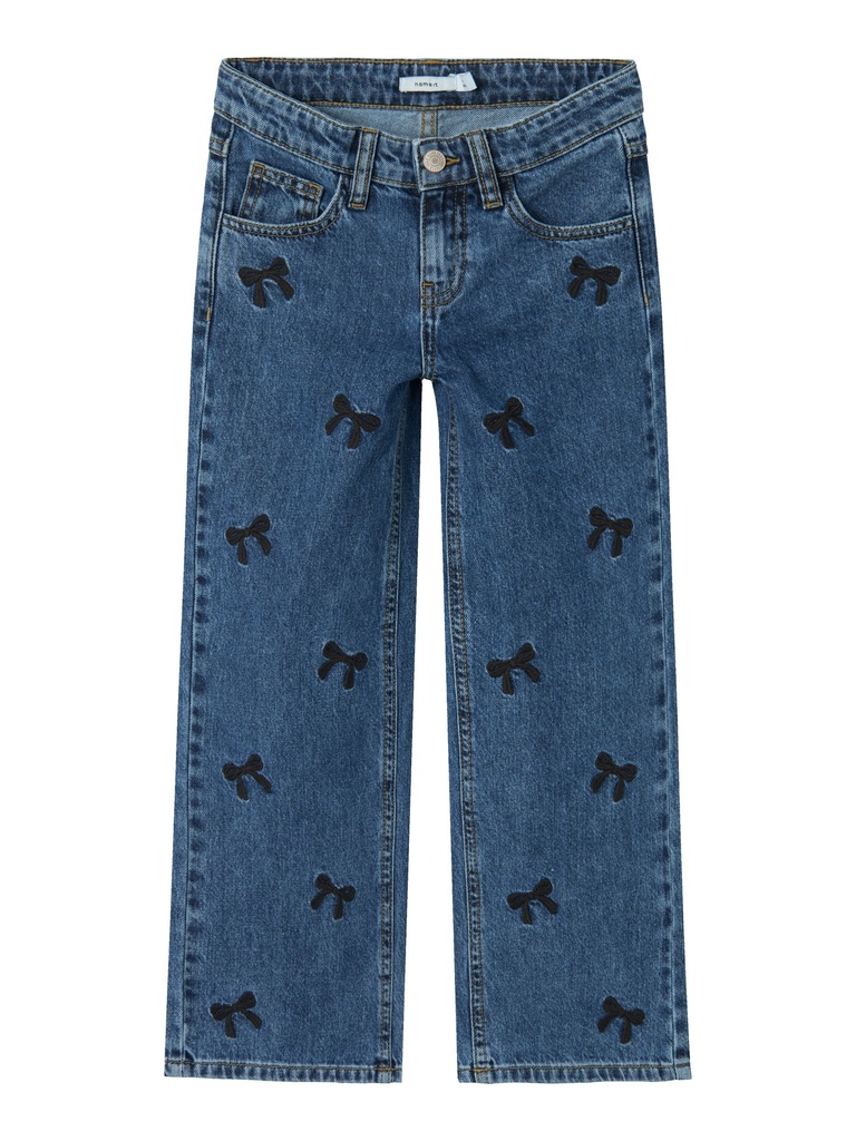 NAME IT KIDS - NKF ROSE WIDE JEANS 8367- BE R - Dark Blue Denim EMBROIDERY