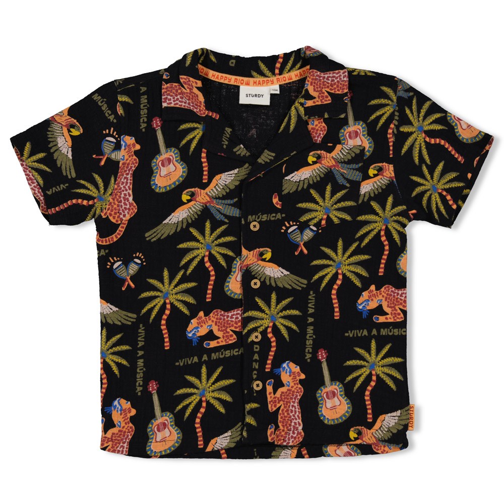 Sturdy - Overhemd k/m AOP - Happy Rio - Antraciet - 72400010