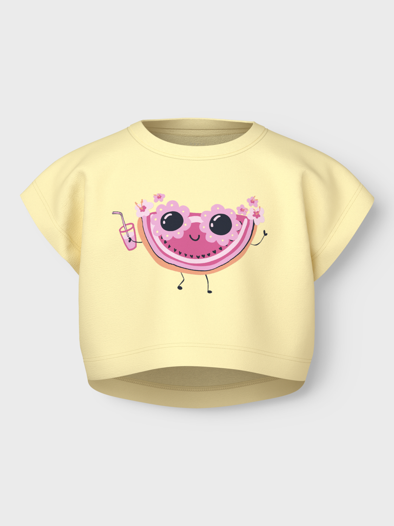 NAME IT MINI - NMF VILMA CAPSL CROP TOP - Pastel Yellow Watermelon