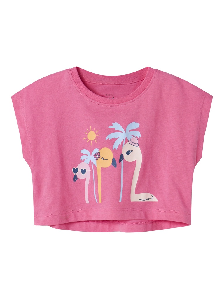 NAME IT MINI - NMF VILMA CAPSL CROP TOP - Carmine Rose Flamingo