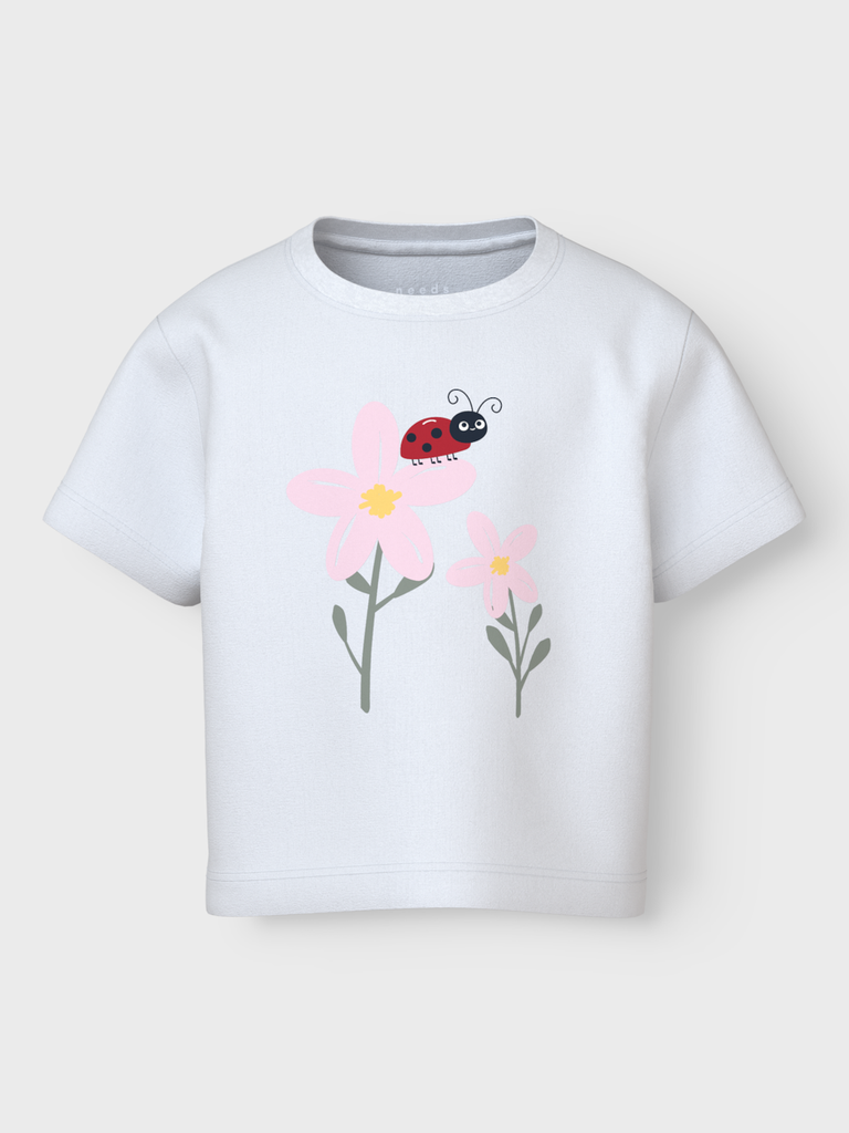 NAME IT MINI - NMF VILINSE SS NREG SHORT TOP - Bright White Ladybug
