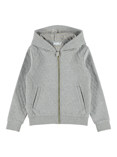 [5714911951720] NAME IT KIDS - NKF LONNA LS SWE CARD W HOOD UNB - Grey Melange 
