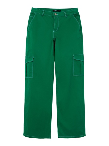 LMTD - NLFHILSE HW WIDE CARGO PANT - Bright Green WHITE STITCHES