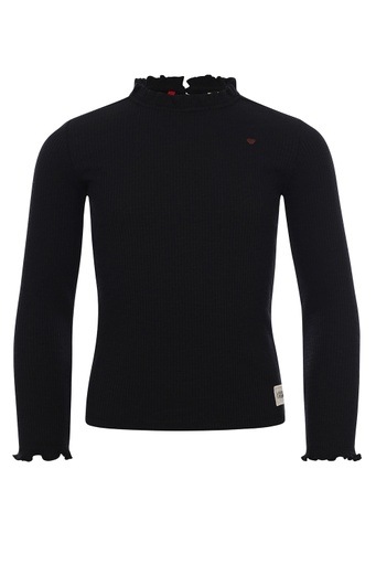 Looxs - Little ruffled collar rib tee l/s - Nearly Black - 2301-7419-090