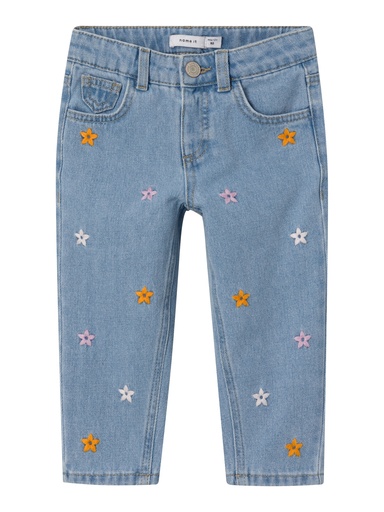 NAME IT MINI - NMF BELLA MOM JEANS 1250-TE NOOS - Light Blue Denim EMBROIDERY
