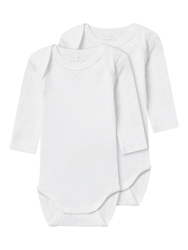NAME IT BABY - NBF BODY 2P LS WHITE NEEDLEDROP NOOS - Bright White