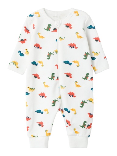 NAME IT BABY - NBM NIGHTSUIT ZIP BRIGHT WHITE DINO NOOS - Bright White