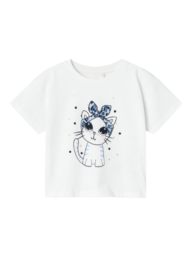 NAME IT MINI - NMF VILINSE SS LOOSE TOP - Bright White Cat