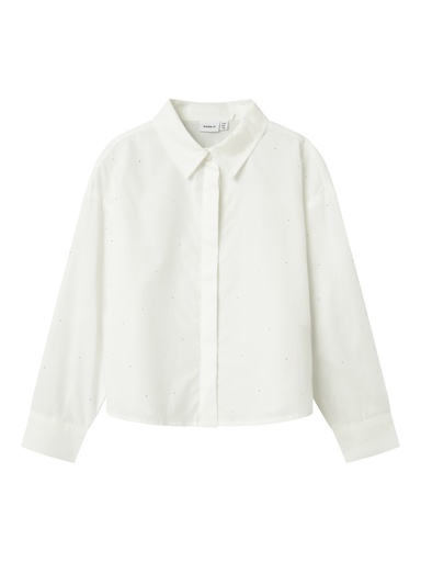NAME IT KIDS - NKF OLARA LS SHORT LOOSE SHIRT - Bright White STUDS