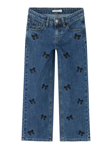 NAME IT KIDS - NKF ROSE WIDE JEANS 8367- BE R - Dark Blue Denim EMBROIDERY