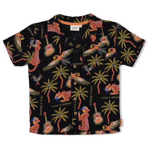 Sturdy - Overhemd k/m AOP - Happy Rio - Antraciet - 72400010