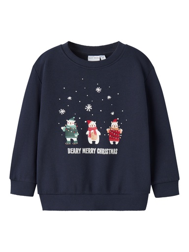 NAME IT MINI - NMM VISMAS LS NREG SWEAT BRU - Navy Blazer Bear