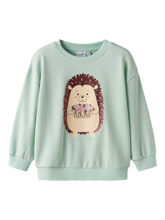 NAME IT MINI - NMF VALONA LS LONG RLX SWEAT UNB - Gossamer Green Hedgehog
