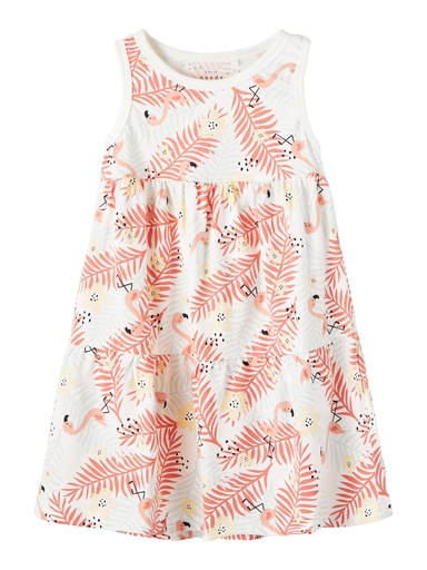 NAME IT MINI - NMF VIGGA SPENCER DRESS FFFF - White Alyssum TROPICAL