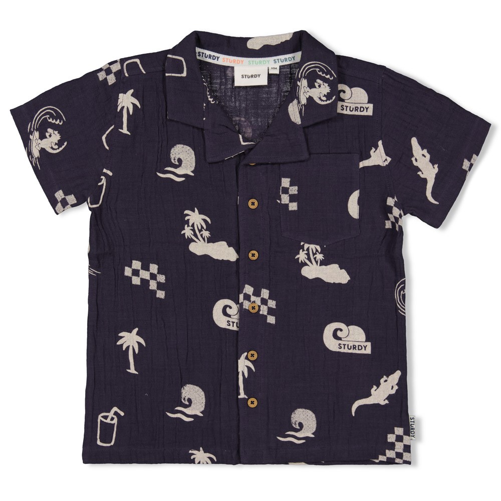 Feetje - Overhemd k/m AOP mousseline - Lagoon Legends - Indigo - 72400012