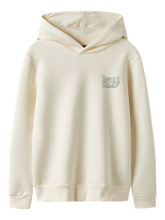 LMTD - NLN HULP LS BRU SWEAT W. HOOD - Antique White Jolly Green and Black Text