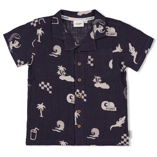 Feetje - Overhemd k/m AOP mousseline - Lagoon Legends - Indigo - 72400012