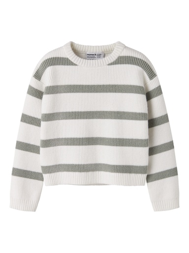 NAME IT MINI - NMF VNILLA LS SH KNIT - Cloud Dancer W. SHADOW STRIPES